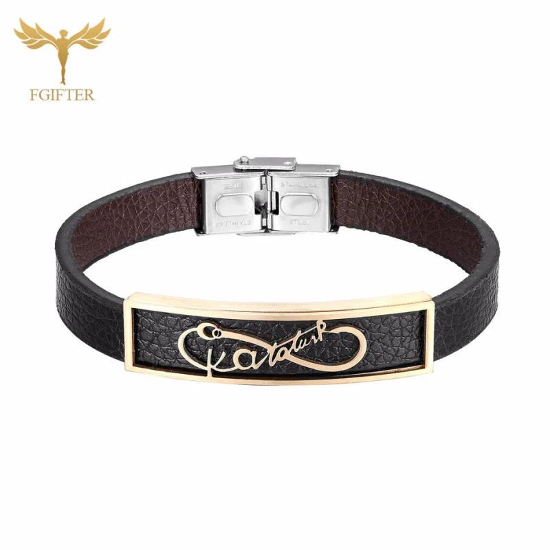 Infinite Leather Bracelet Charm Couple Bangles Stainless Steel