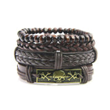 Adjustable Leather Bracelets for Men Multilayer Braided Skull Bones Bangle