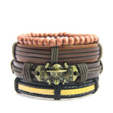 Adjustable Leather Bracelets for Men Multilayer Braided Skull Bones Bangle