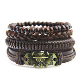 Adjustable Leather Bracelets for Men Multilayer Braided Skull Bones Bangle