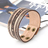 Wide Leather Bracelet Cuff Ethnic Charms Biker Jewelry