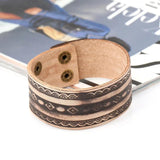 Wide Leather Bracelet Cuff Ethnic Charms Biker Jewelry