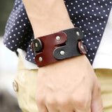 Wide Leather Bracelet Vintage Brown Charm Buckle Bangle