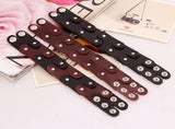 Wide Leather Bracelet Vintage Brown Charm Buckle Bangle