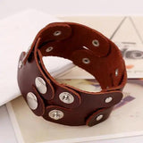 Wide Leather Bracelet Vintage Brown Charm Buckle Bangle