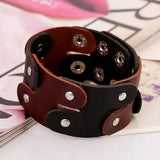Wide Leather Bracelet Vintage Brown Charm Buckle Bangle