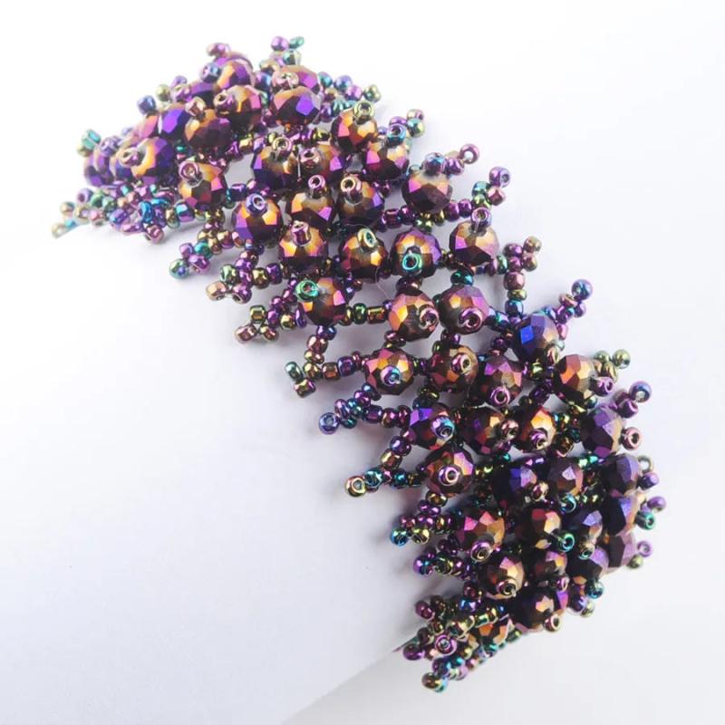 Faceted Purple Ray Blu Light Crystal Stretch Bracelet 4x6mm Beads