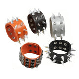 Wide Cuff Leather Bracelet with Cuspidal Spikes Rivet Studs