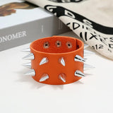 Wide Cuff Leather Bracelet with Cuspidal Spikes Rivet Studs