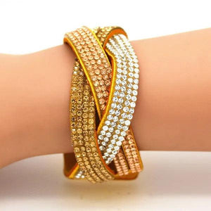 Multilayer Crystal Woven Leather Bracelet