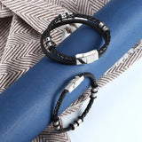 Stainless Steel Braided Leather Rope Bracelet
