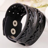 Vintage Braided Leather Charm Cuff Bracelet
