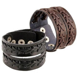 Vintage Braided Leather Charm Cuff Bracelet