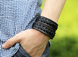 Vintage Braided Leather Charm Cuff Bracelet