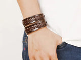 Vintage Braided Leather Charm Cuff Bracelet