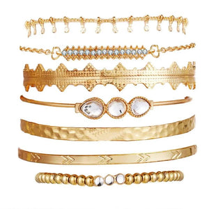 Crystal Geometric Bangles Set Multilayer Adjustable Women Jewelry