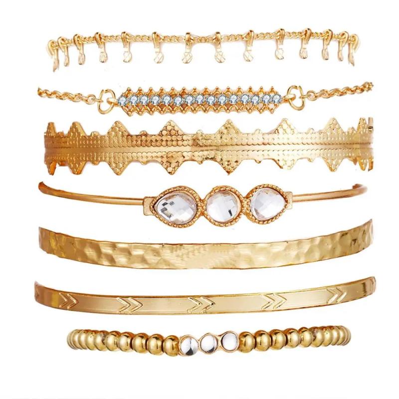Crystal Geometric Bangles Set Multilayer Adjustable Women Jewelry