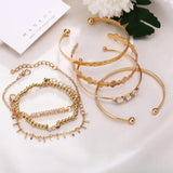 Crystal Geometric Bangles Set Multilayer Adjustable Women Jewelry