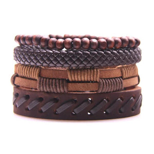 Vintage Leather Bracelet Set For Men Women Wrap Charm Jewelry