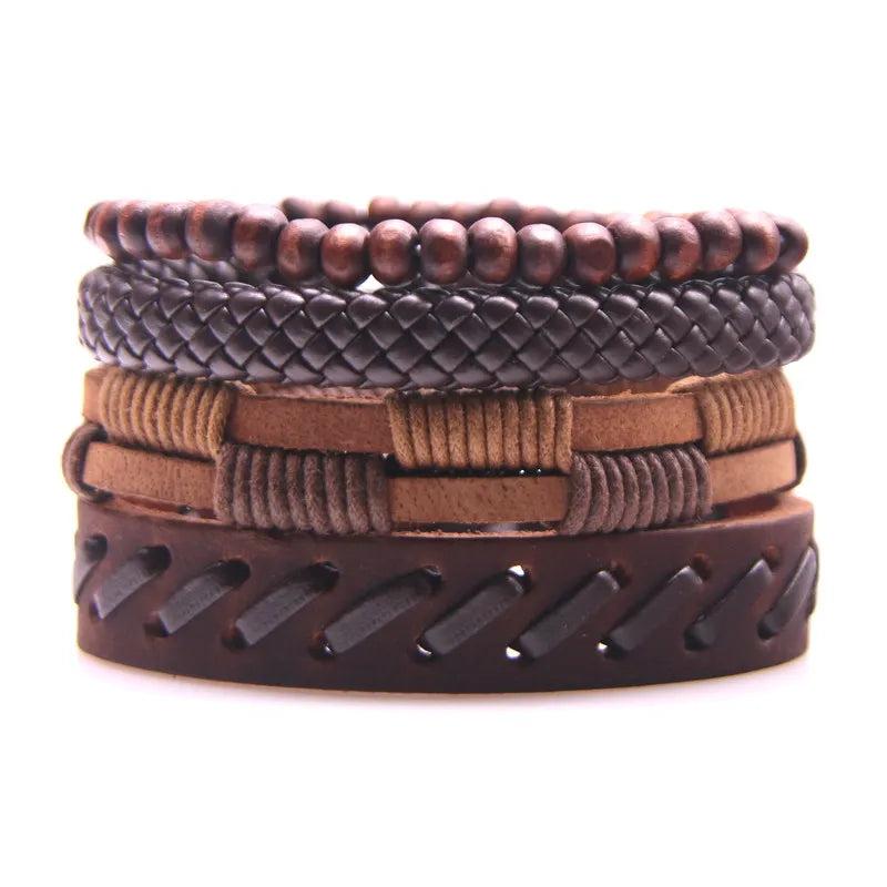 Vintage Leather Bracelet Set For Men Women Wrap Charm Jewelry