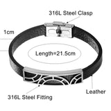Men Leather Geometric Stainless Steel Cuff Bracelet