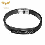 Men Leather Geometric Stainless Steel Cuff Bracelet
