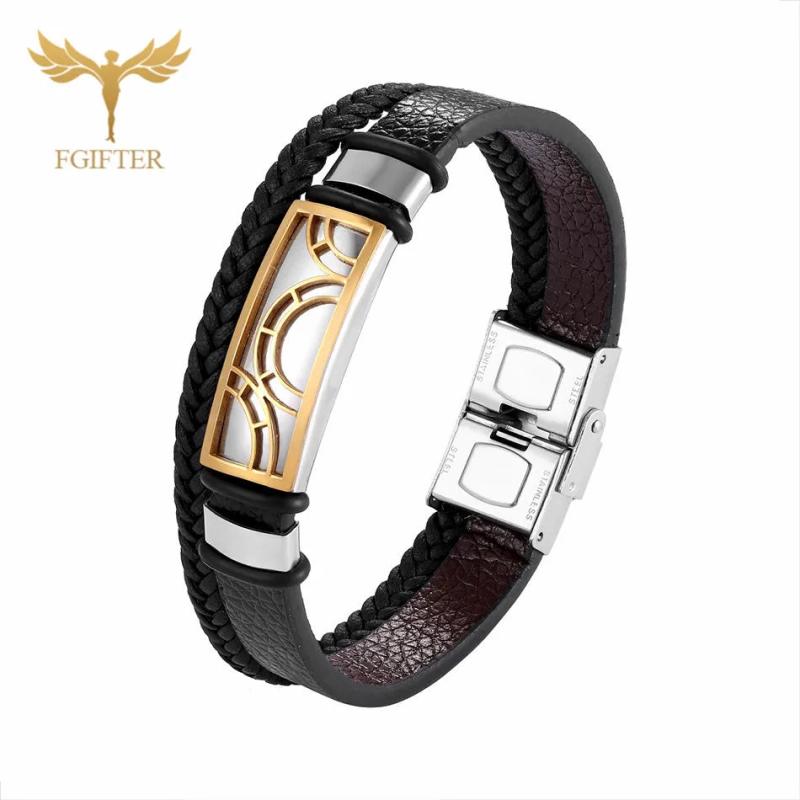 Men's Leather Bangle Irregular Line Pattern Bracelet