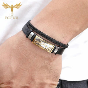 Men's Leather Bangle Irregular Line Pattern Bracelet