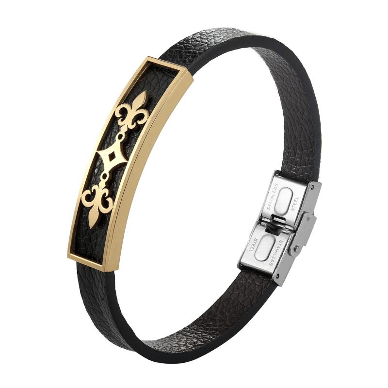 Geometric Leather Bracelets Bangles For Men Women Stainless Steel Charm