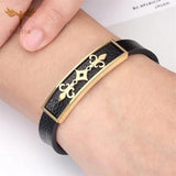 Geometric Leather Bracelets Bangles For Men Women Stainless Steel Charm