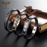 Geometric Leather Bracelets Bangles For Men Women Stainless Steel Charm