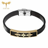 Geometric Leather Bracelets Bangles For Men Women Stainless Steel Charm