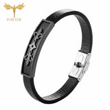 Geometric Leather Bracelets Bangles For Men Women Stainless Steel Charm
