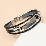 Punk Men Bracelet Vintage Multilayer Feather Angel Wing Charm Braided Leather
