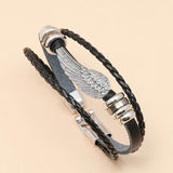 Punk Men Bracelet Vintage Multilayer Feather Angel Wing Charm Braided Leather
