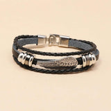 Punk Men Bracelet Vintage Multilayer Feather Angel Wing Charm Braided Leather