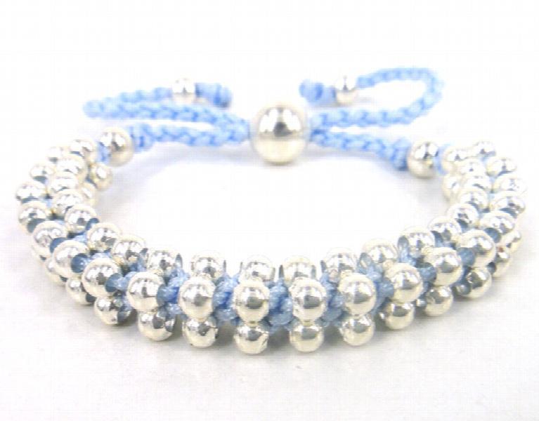 Adjustable Weave Ladies Friendship Bracelet with Silver Beads