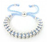 Adjustable Weave Ladies Friendship Bracelet with Silver Beads