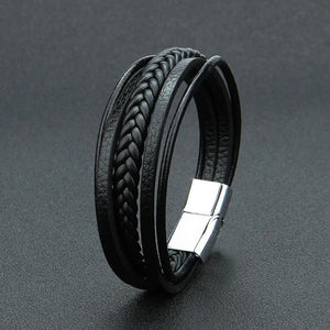 Men's Punk Leather Wristband Clasp Bracelet