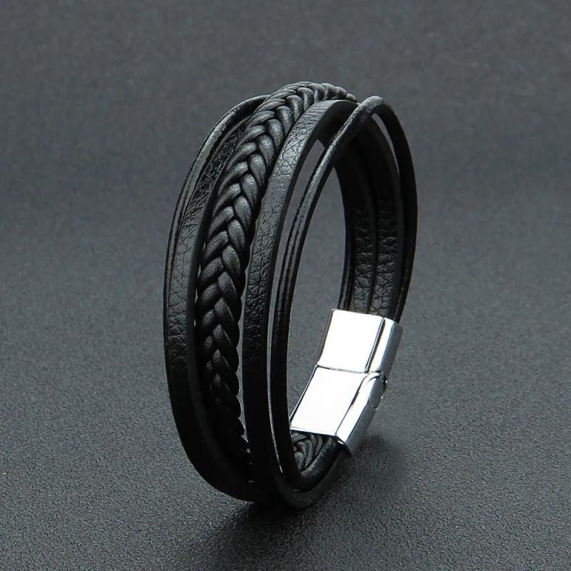 Men's Punk Leather Wristband Clasp Bracelet