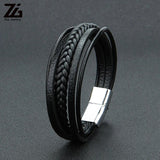 Men's Punk Leather Wristband Clasp Bracelet