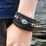 Vintage Owl Leaf Leather Charm Bracelets Set Men Women Wristbands Jewelry