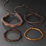 Vintage Weave Leaf Charm Bracelet Men Adjustable Leather Cuff