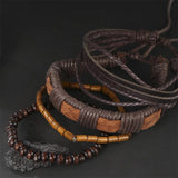 Vintage Weave Leaf Charm Bracelet Men Adjustable Leather Cuff