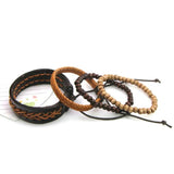 Braided Wrap Leather Bracelets with Wooden Beads