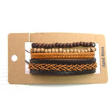 Braided Wrap Leather Bracelets with Wooden Beads