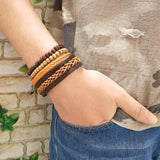 Braided Wrap Leather Bracelets with Wooden Beads