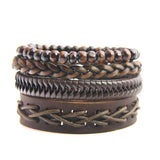Braided Wrap Leather Bracelets with Wooden Beads