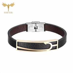 Nautical Anchor Fish Hook Leather Bracelet Stainless Steel Cuff