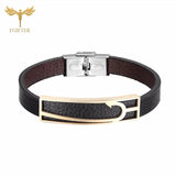 Nautical Anchor Fish Hook Leather Bracelet Stainless Steel Cuff